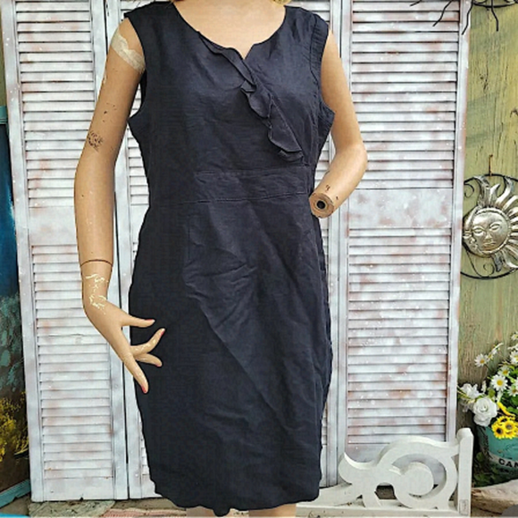 TAHARI ARTHUR S. LEVINE black linen blend dress - Picture 1 of 4